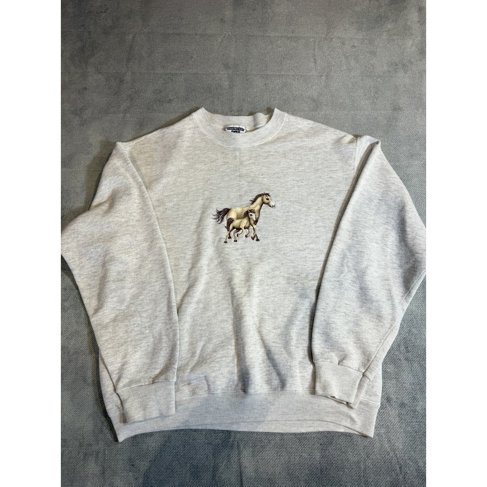 Vintage Lee Heavyweight Gray Fleece Pullover Sweatshirt Horse  M #28